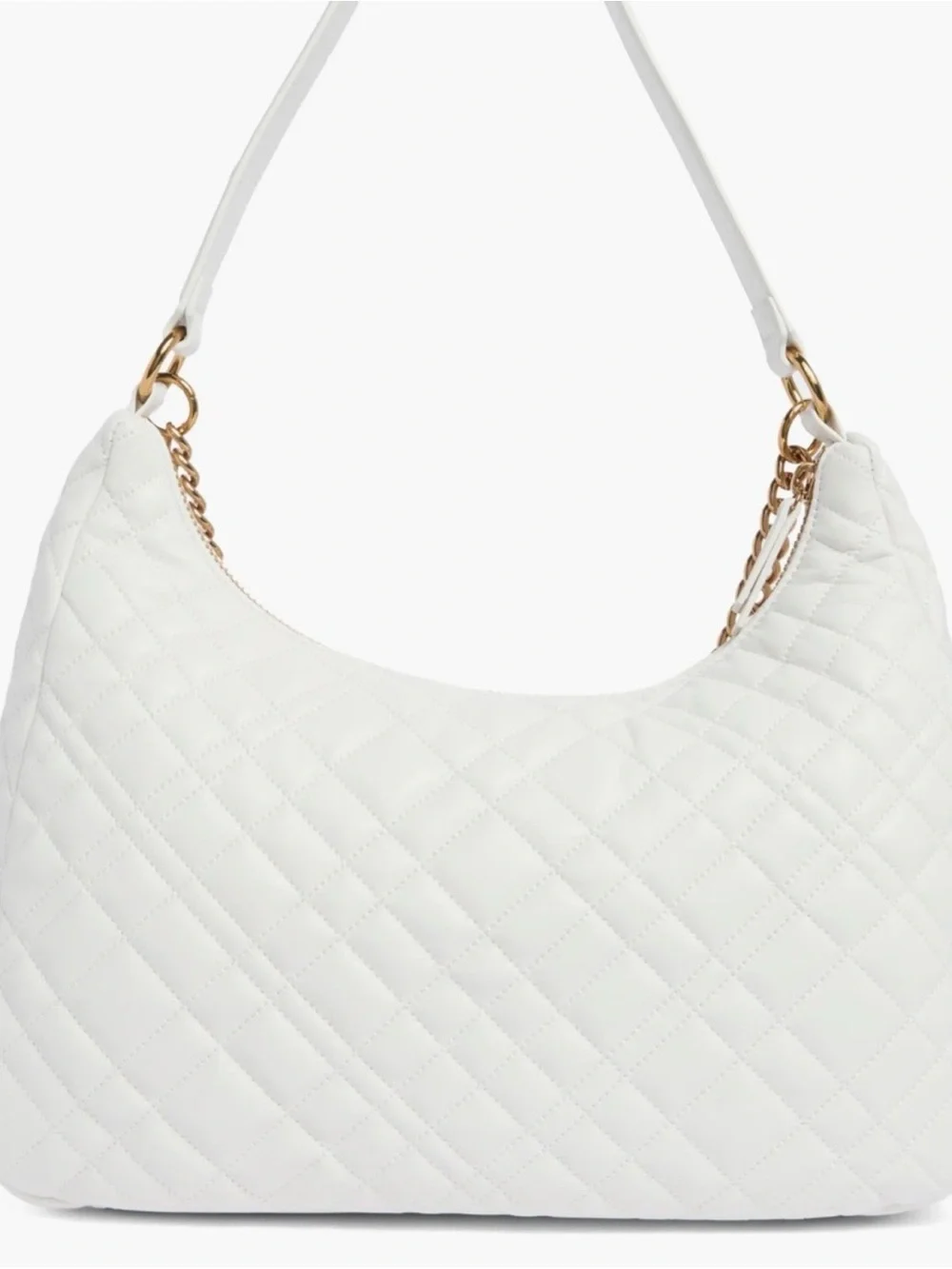 NWT $328 Kurt Geiger Large White Quilted Hobo Bag with Gold Chain Detail